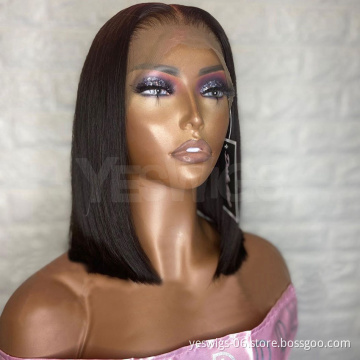 Cheap Wholesale Raw Peruvian Virgin Human Hair Short Bob Wigs Natural Human Hair HD Transparent Lace Front Wig For Black Women
